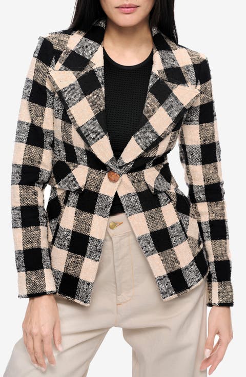 Buffalo Plaid Cotton Blend Cutaway Blazer