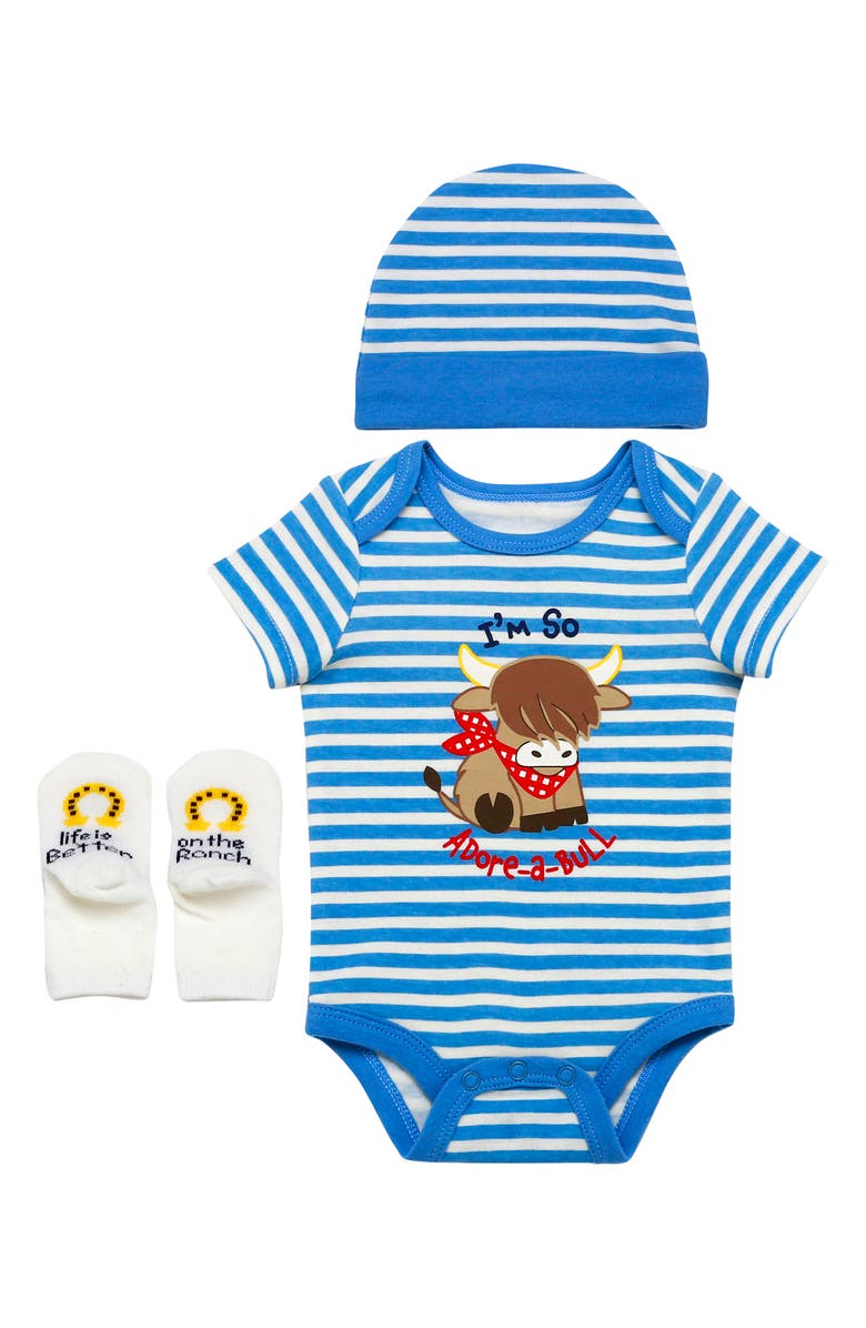 BABY STARTERS Stripe Bodysuit, Cap & Socks Set, Main, color, 
