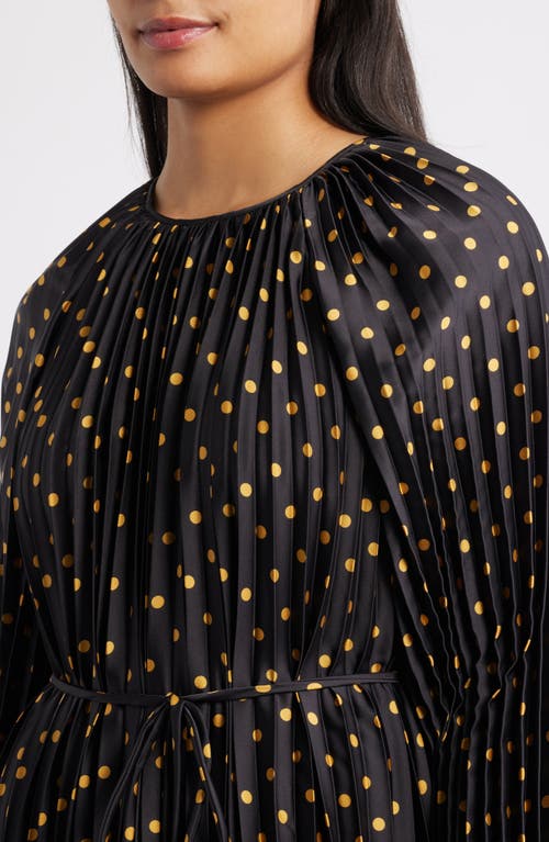 Julia Jordan Pleated Metallic Polka Dot Long Sleeve Dress In Black