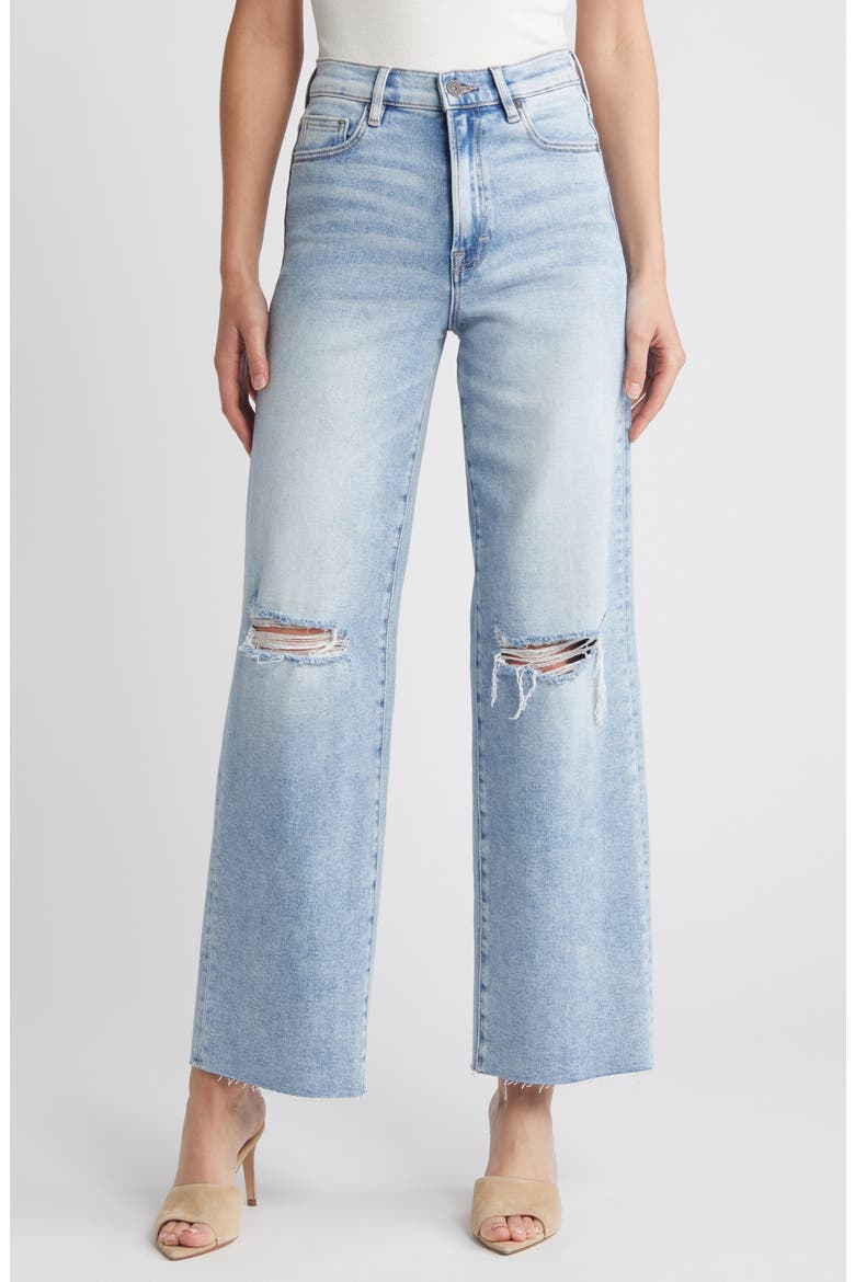 Ripped High Waist Dad Jeans, Main, color, LIGHT WASH