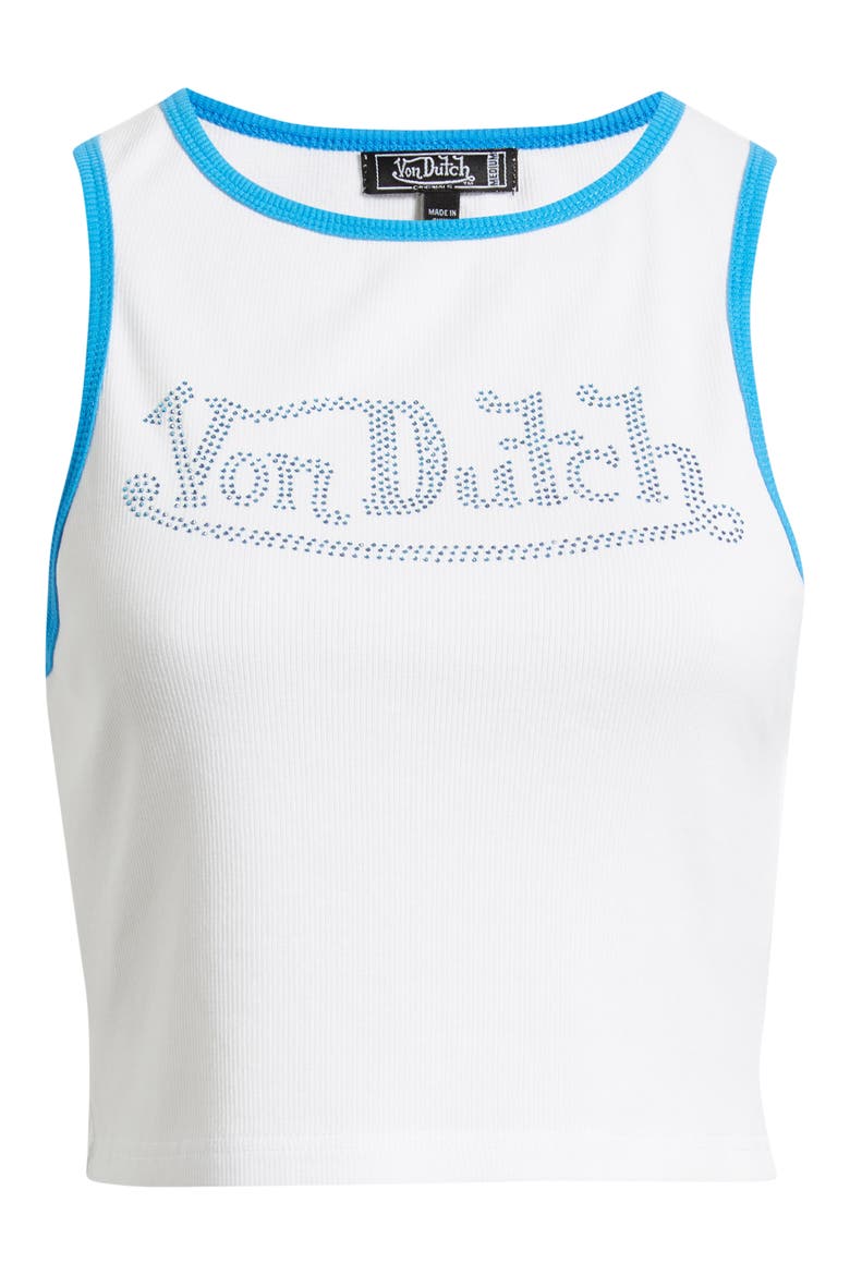 Rhinestone Ribbed Ringer Tank, Alternate, color, BRIGHT WHITE/ DRESDEN BLUE