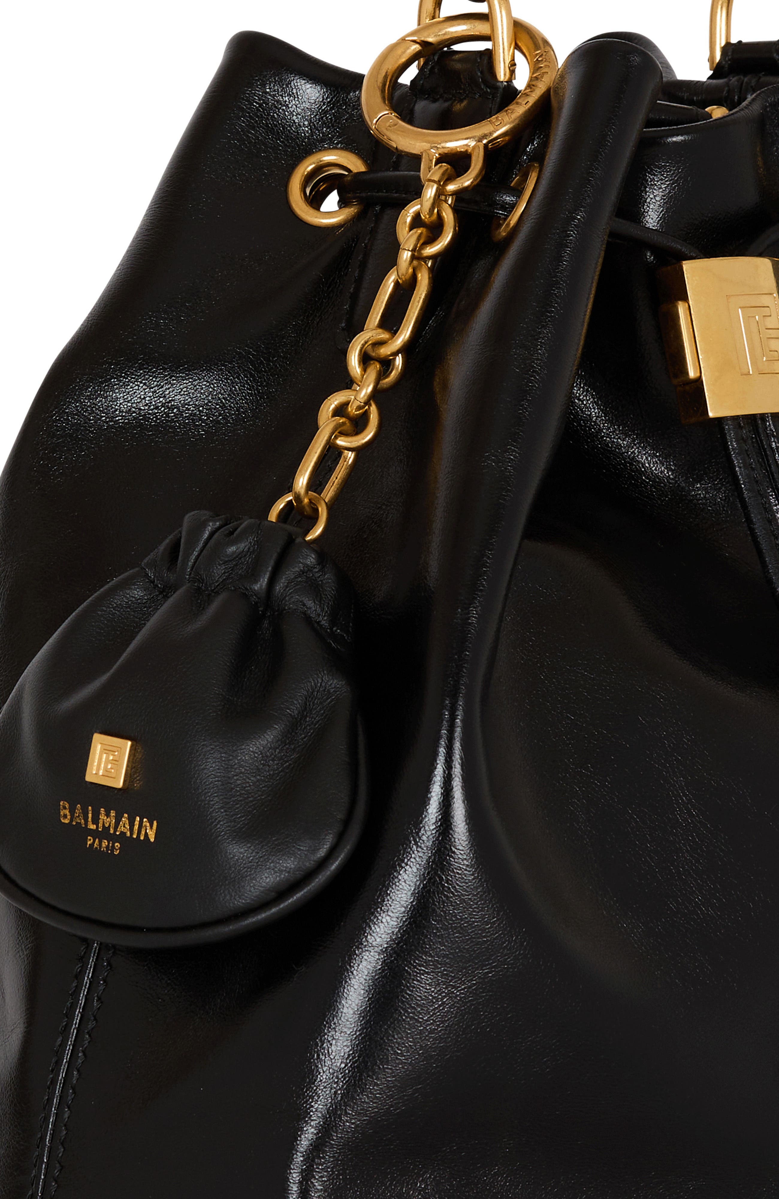 Balmain Pulse leather key ring, Alternate, color, Black