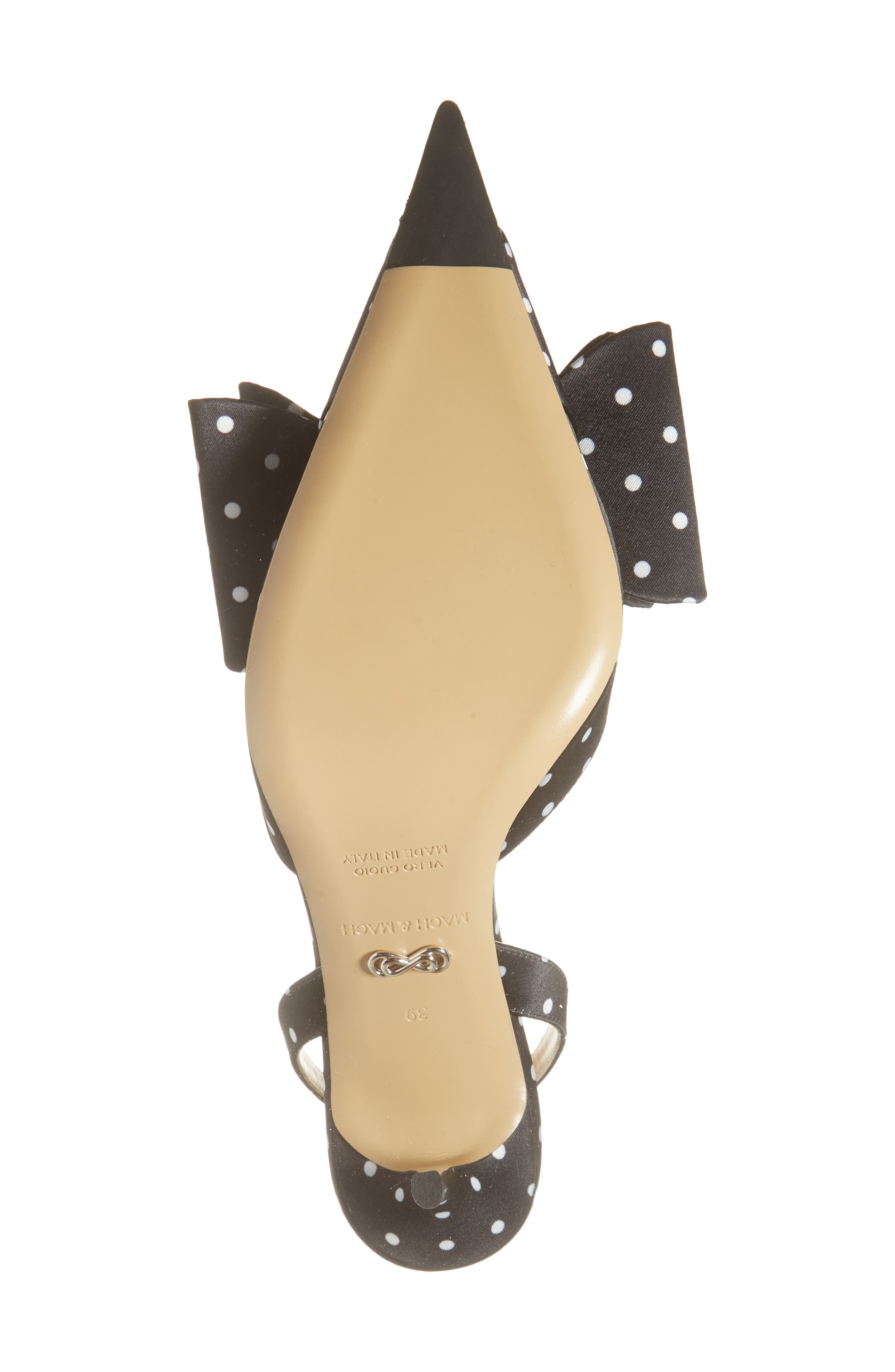 Mach & Mach Le Cadeau Bow Polka Dot Slingback Pump, Alternate, color, Black/ White
