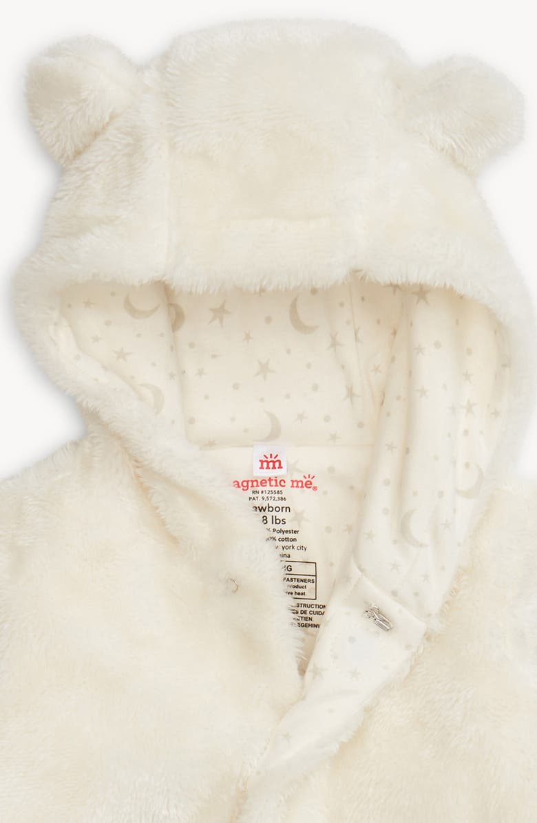 Magnetic Me Minky Faux Fur Bear Hooded Footie Suit, Alternate, color, White