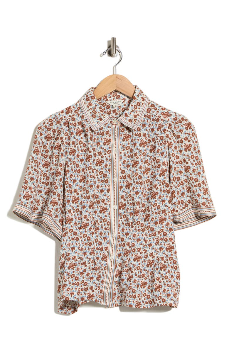 Short Sleeve Button-Up Shirt, Alternate, color, CREAM/ CHESTNUT DAISY
