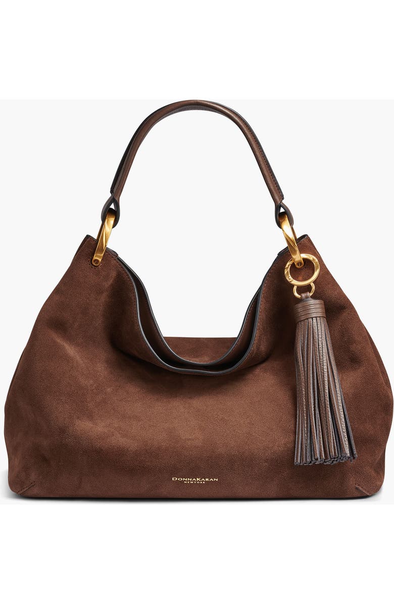 Donna Karan New York Glenwood Suede Shoulder, Main, color, Chocolate