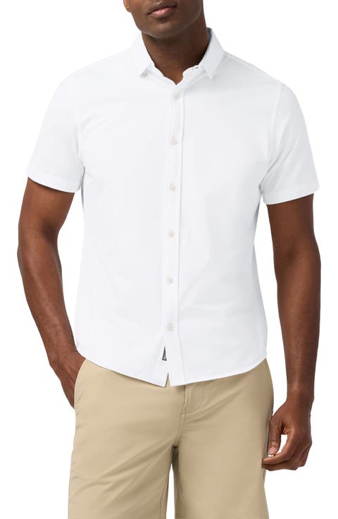 Newport Solid Short Sleeve Knit Cotton Blend Button-Up Shirt