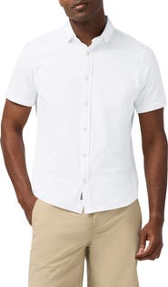 Mizzen+Main Newport Solid Short Sleeve Knit Cotton Blend Button-Up Shirt