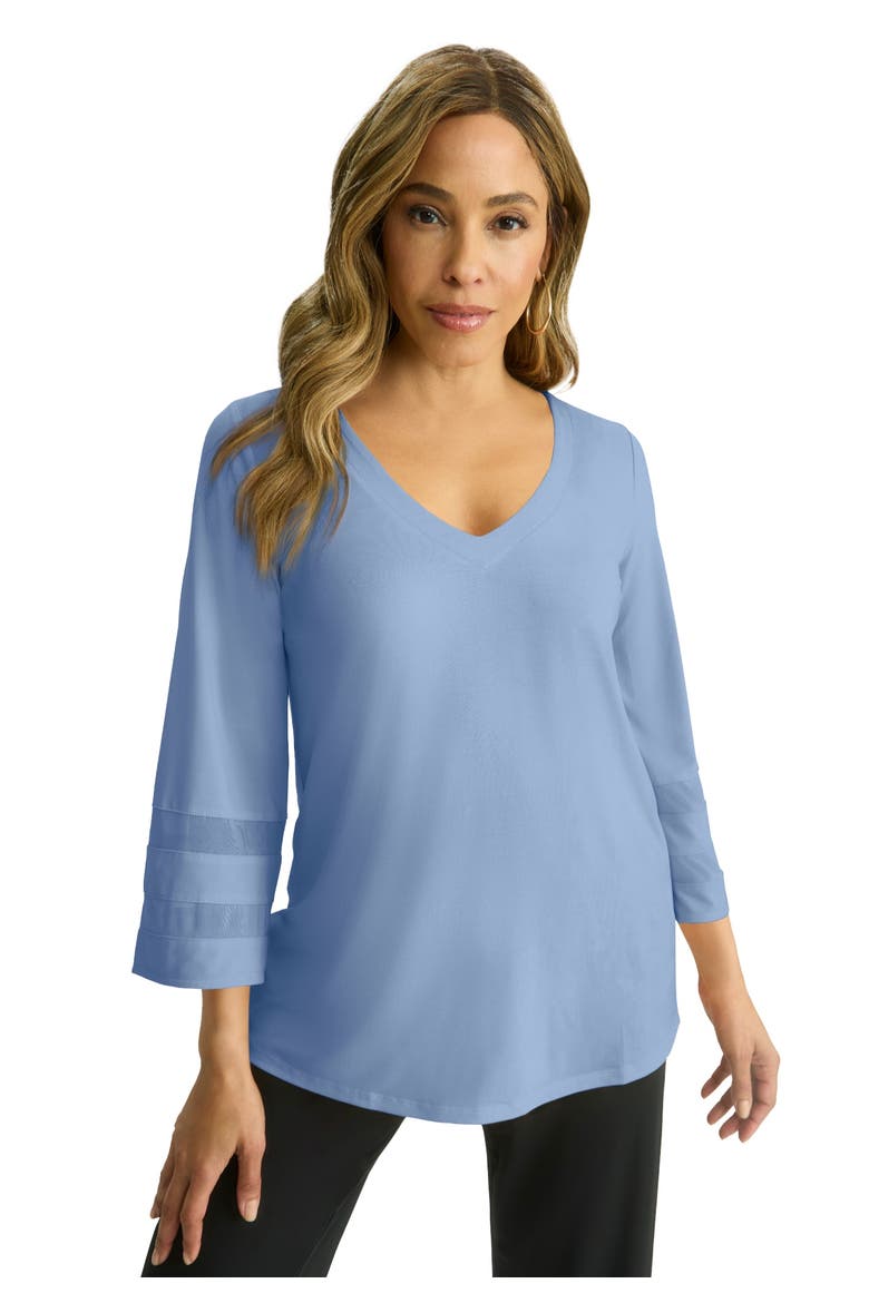 Stretch Knit Mesh Inset Sleeve Tunic, Main, color, AZURE MIST