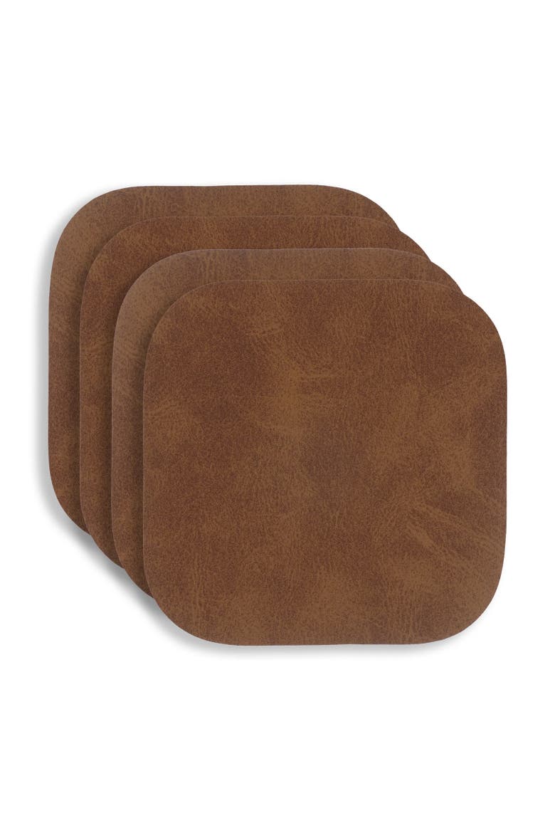 Santiago Rectangular Bio Based Vinyl Coasters, Set of 4, Main, color, Light Brown