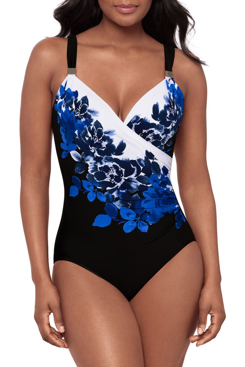 Ombra Fiore Siren One-Piece Swimsuit, Main, color, BLACK/ BLUE MULTI