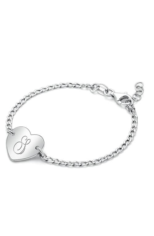 Tiny Blessings Sterling Silver Lovely Heart Id Bracelet & Engraved Initial 6" Bracelet In Metallic