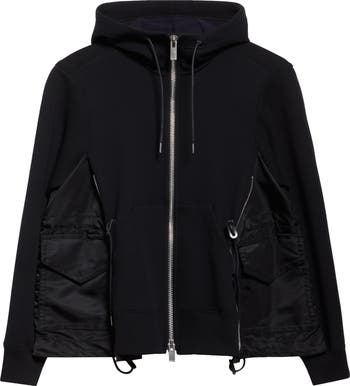 【Sacai】Sponge Sweat x Nylon Twill Hoodie - BLACKxBLACK 002 Black Sponge Sweat x Nylon Twill Hoodie by sacai on Sale