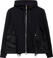 【sacai】Sponge Sweat x Nylon Twill Hoodie フーディ Sacai Sponge Sweat X Nylon Twill Hoodie in Navy & Khaki | FWRD
