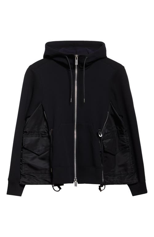 Sacai Sponge Sweat X Nylon Twill Hoodie In Black