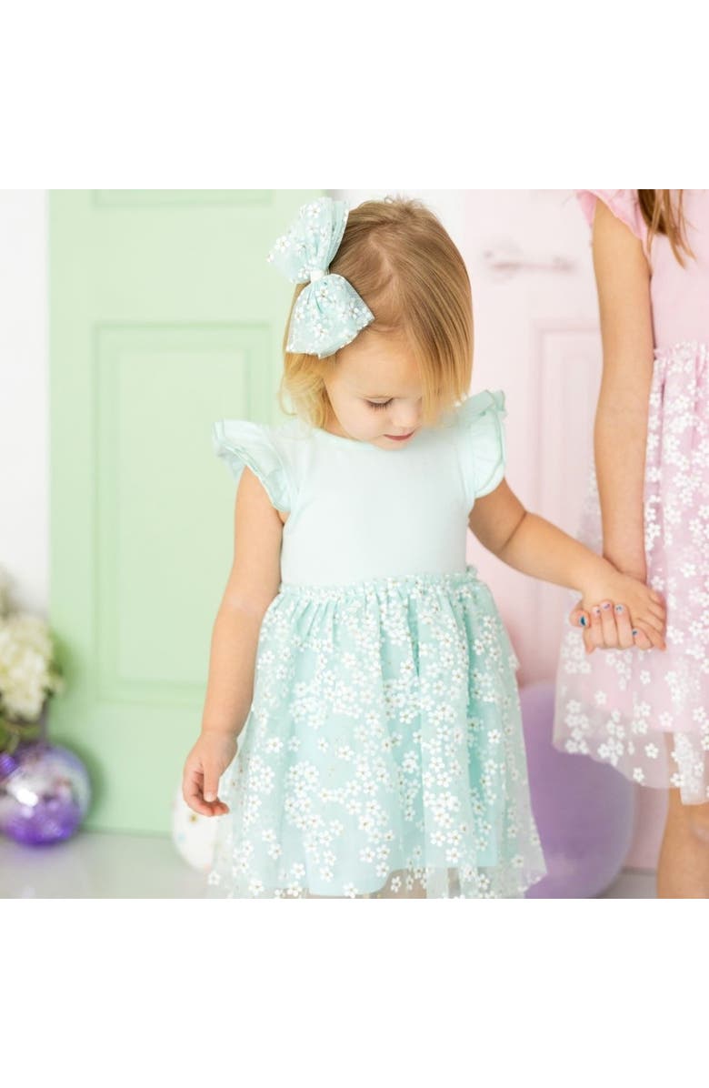 Sweet Wink Aqua Ditsy Daisy Easter Tiered Short Sleeve Tutu Dress, Alternate, color, 
