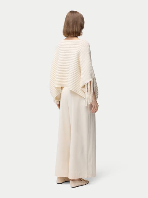 Gobi Mongolian Cashmere Fringed Sleeve Cashmere Poncho In White