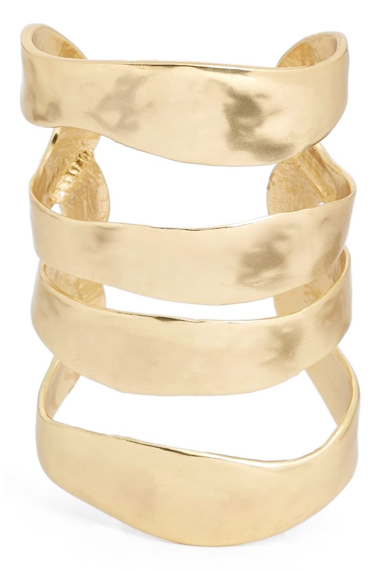 Four Row Cuff, Alternate, color, GOLD
