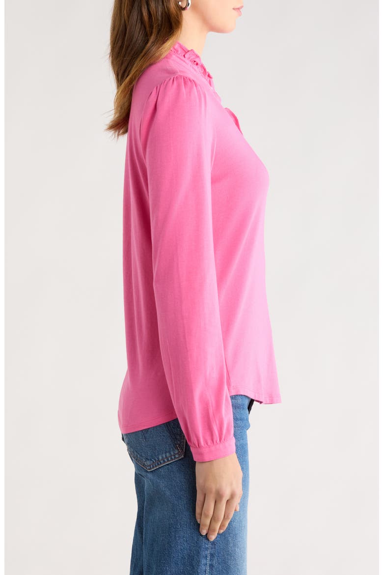 Ruffle Detail Henley Shirt, Alternate, color, PINK FIZZ