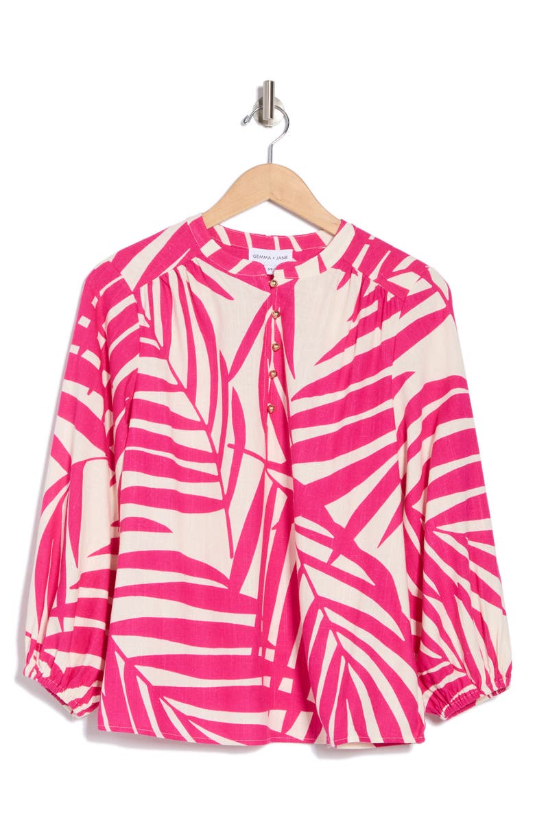 Gemma + Jane Palm Print Long Sleeve Top, Alternate, color, Pink / White