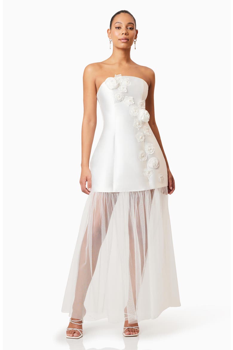 Oleander Floral Appliqué Strapless Cocktail Minidress with Removable Sheer Maxi Skirt, Alternate, color, IVORY