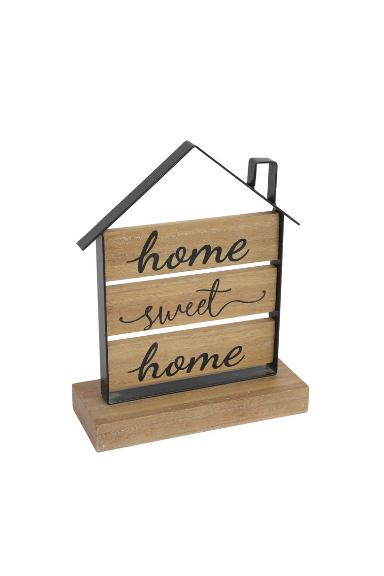 Metal 11 in. Brown Home Sweet Home Block with Roof, Main, color, Brown