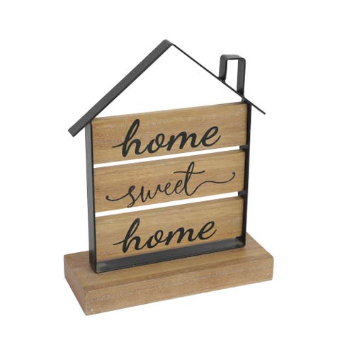 Metal 11 in. Brown Home Sweet Home Block with Roof
