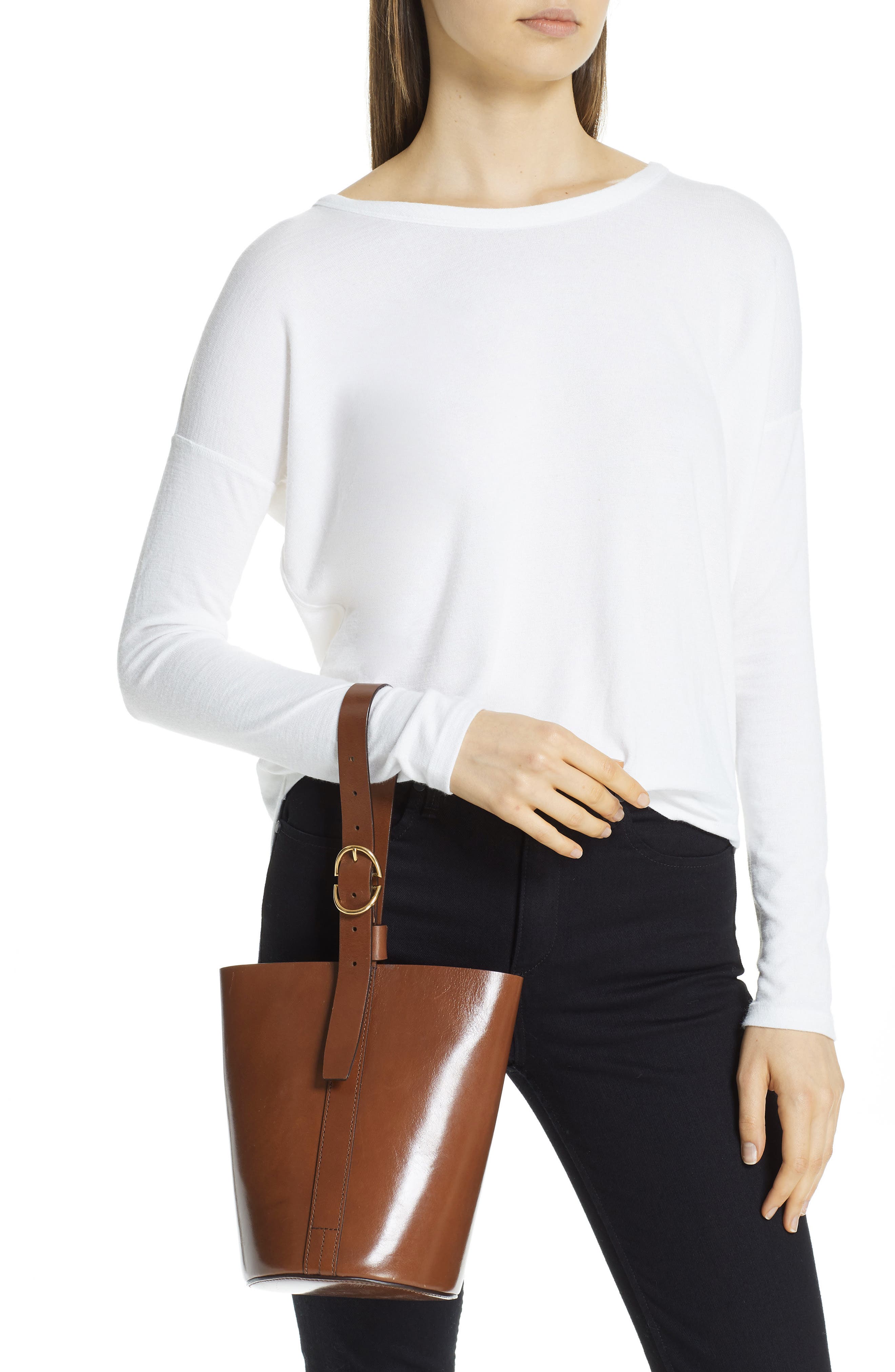 TRADEMARK Small Leather Bucket Bag, Alternate, color, 