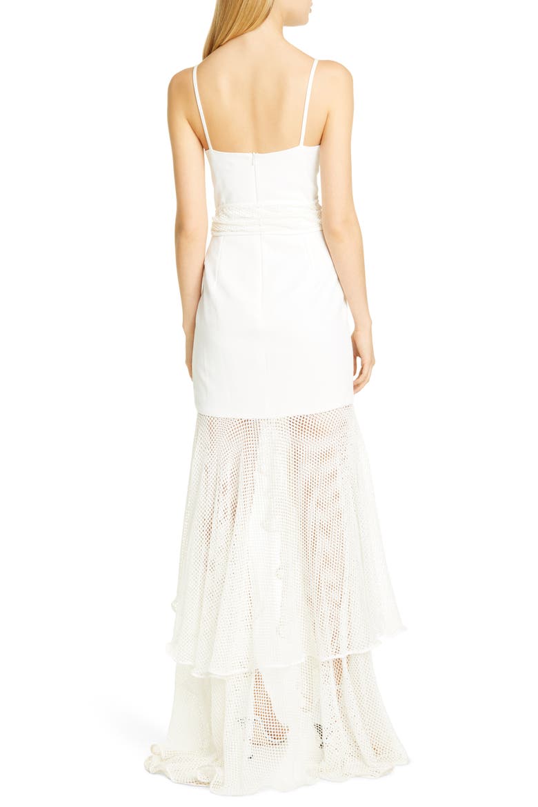PatBO Mesh Trim Sheer Hem Gown, Alternate, color, WHITE