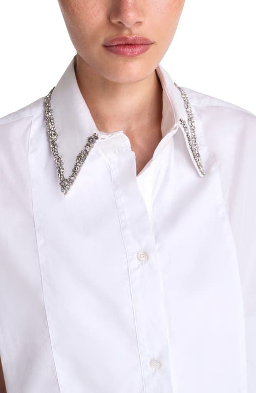 Twp Cap-sleeve Top With Beaded Collar In White