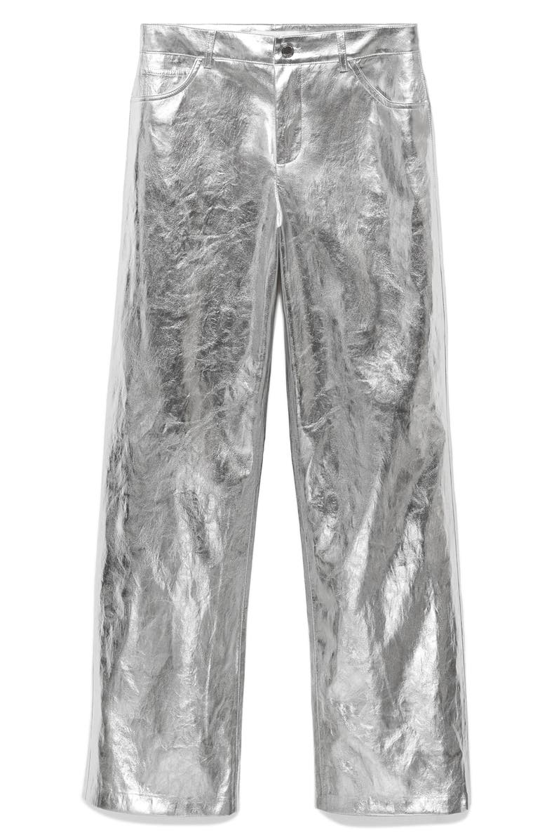 MANGO Metalllic Wide Leg Pants, Alternate, color, Silver