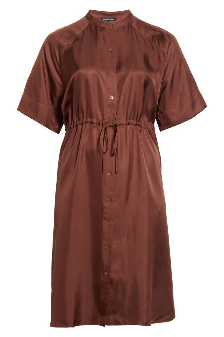 Silk Mandarin Collar Midi Dress, Alternate, color, TRUFFLE