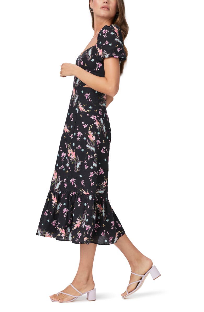 PAIGE Linh Floral Cutout Puff Sleeve Linen & Cotton Sundress, Alternate, color,