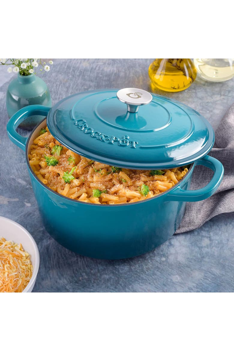 7 Quart Round Enameled Cast Iron Dutch Oven with Lid, Alternate, color, Blue