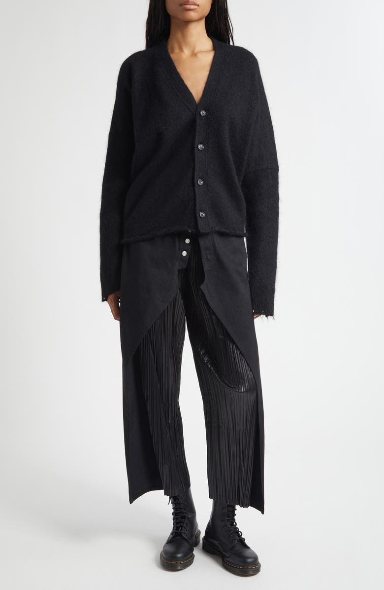 Junya Watanabe Distressed Wool Blend Cardigan, Alternate, color, Black