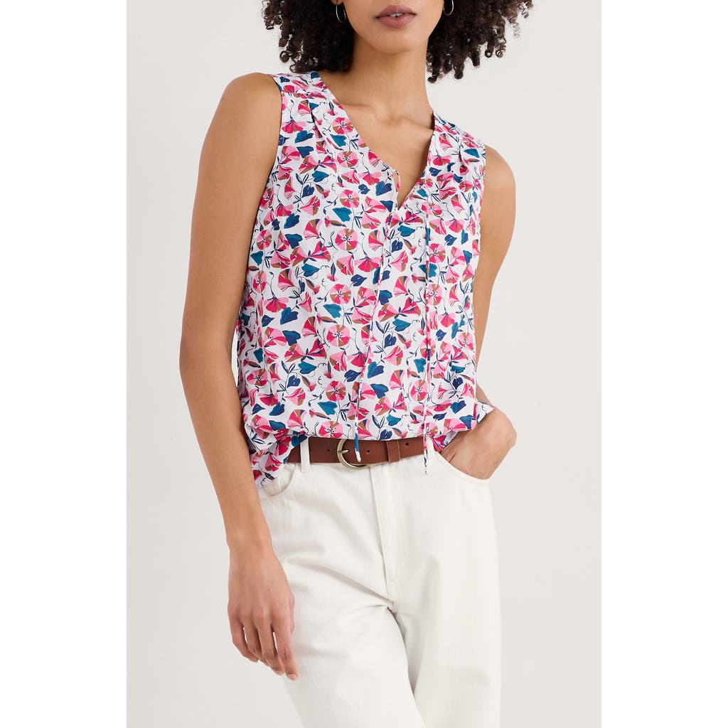 Seasalt Cornwall Cobbs Well Floral Sleeveless Organic Cotton Split Neck Top In Parasol Floral Chalk