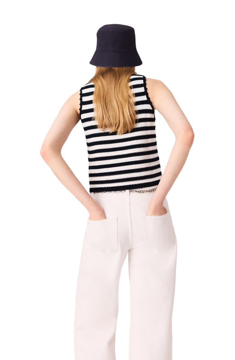 maje Crochet-knit top, Alternate, color, White/Navy