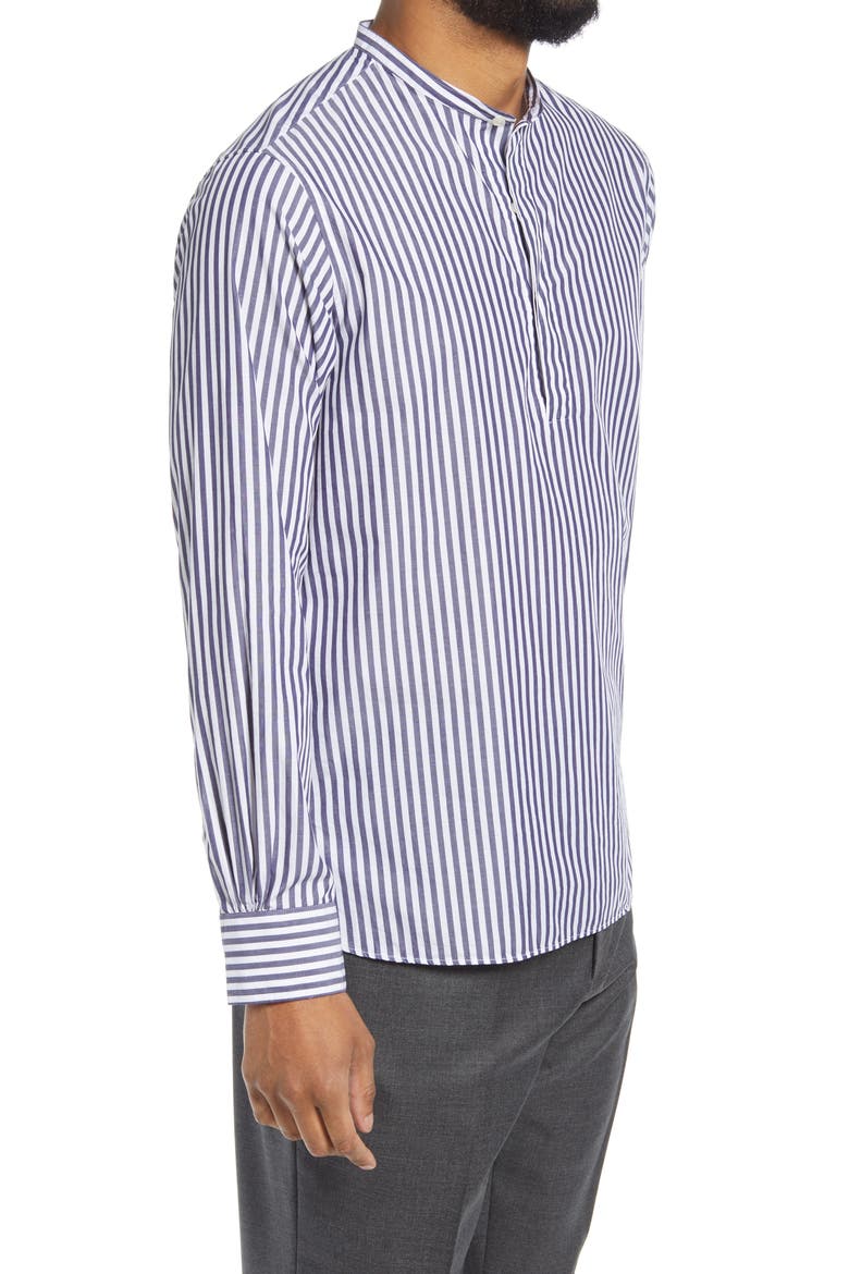 Men's Alfred Slim Fit Stripe Popover Shirt, Alternate, color, NAVY/ WHITE
