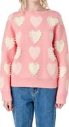 English Factory Heart Faux Pearl Embellished Crewneck Sweater