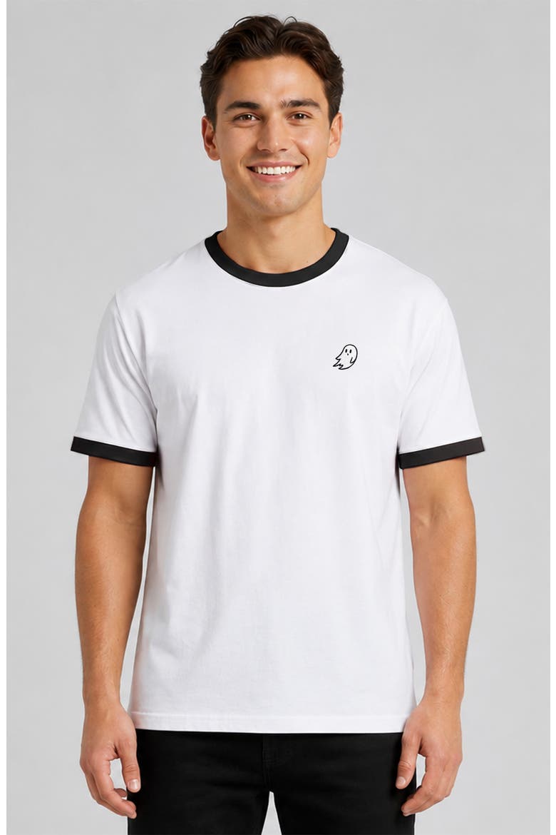 Mens Ghost Jersey Ringer Tee, Alternate, color, White Black