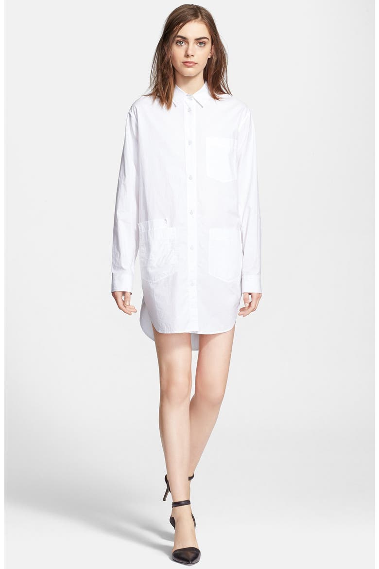 T by Alexander Wang Cotton Poplin Shirtdress, Main, color, WHITE