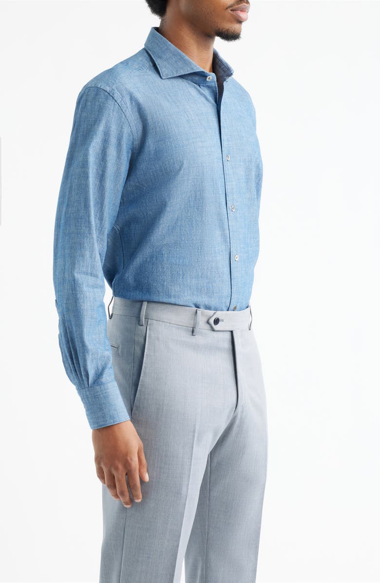 Zanella Bassano Chambray Button-Up Shirt, Alternate, color, Medium Blue