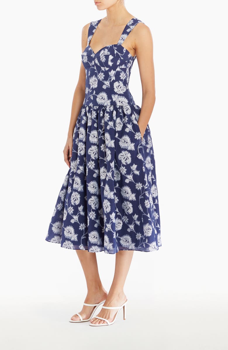 Amanda Uprichard Abernathy Floral Midi Dress, Alternate, color, Navy
