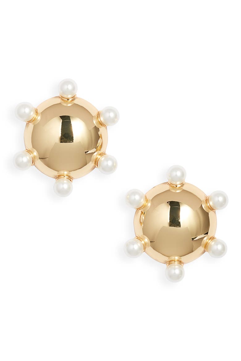 Faux Pearl Stud Earrings, Main, color, GOLD