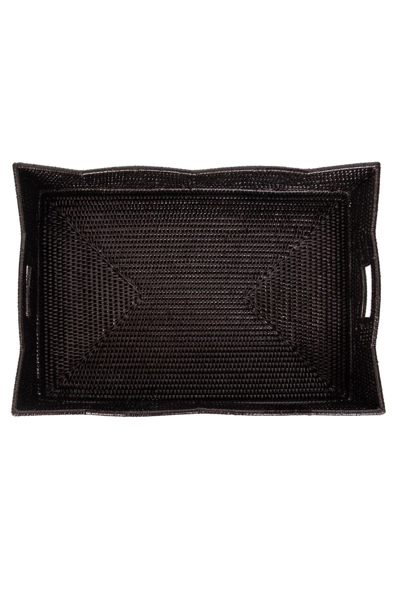 Artifacts Rattan Scallop Collection Rectangular Tray, Alternate, color, Tudor Black