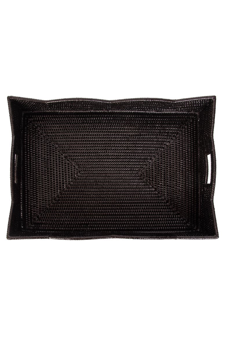 Artifacts Trading Company<sup>™</sup> Artifacts Rattan Scallop Rectangular Tray With Glass Insert, Alternate, color, Tudor Black