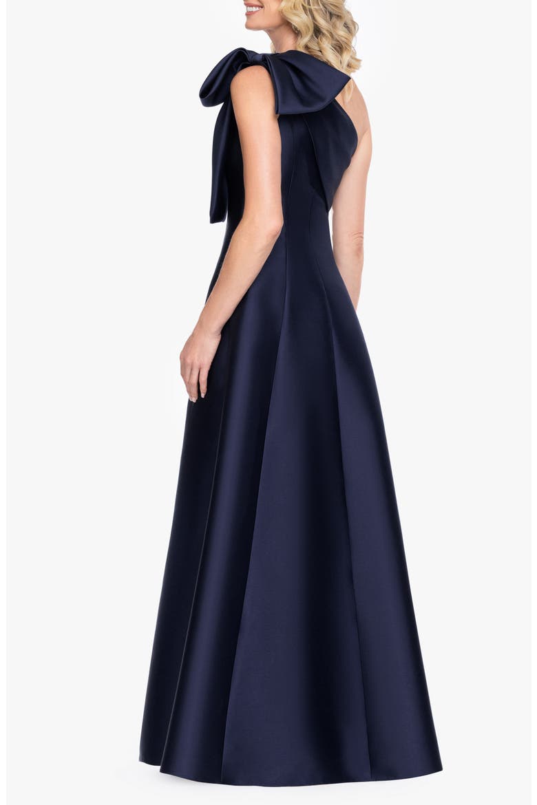 Bow Detail One-Shoulder Mikado Fit & Flare Gown, Alternate, color, NAVY