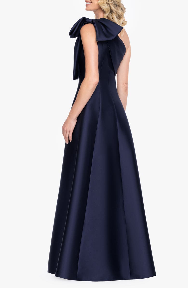 Betsy & Adam Bow Detail One-Shoulder Mikado Fit & Flare Gown, Alternate, color, Navy