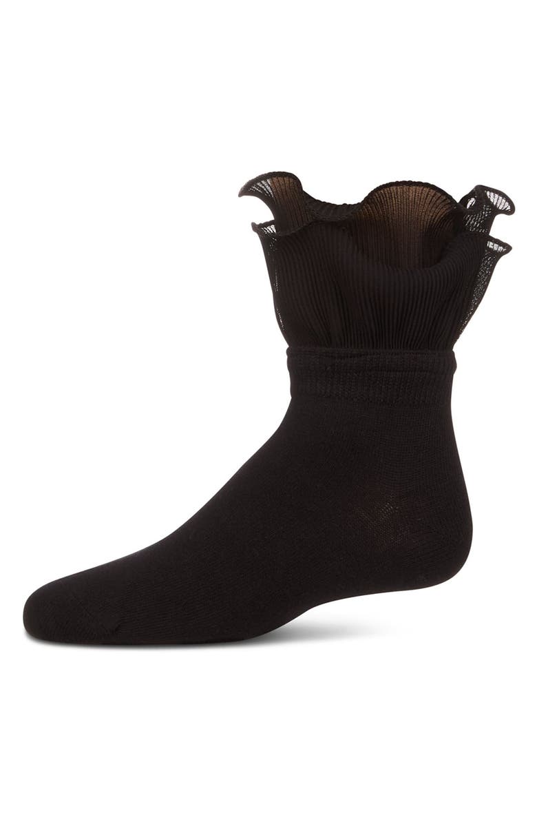 MeMoi Dual Layer Ruffle Anklet Socks, Main, color, Black
