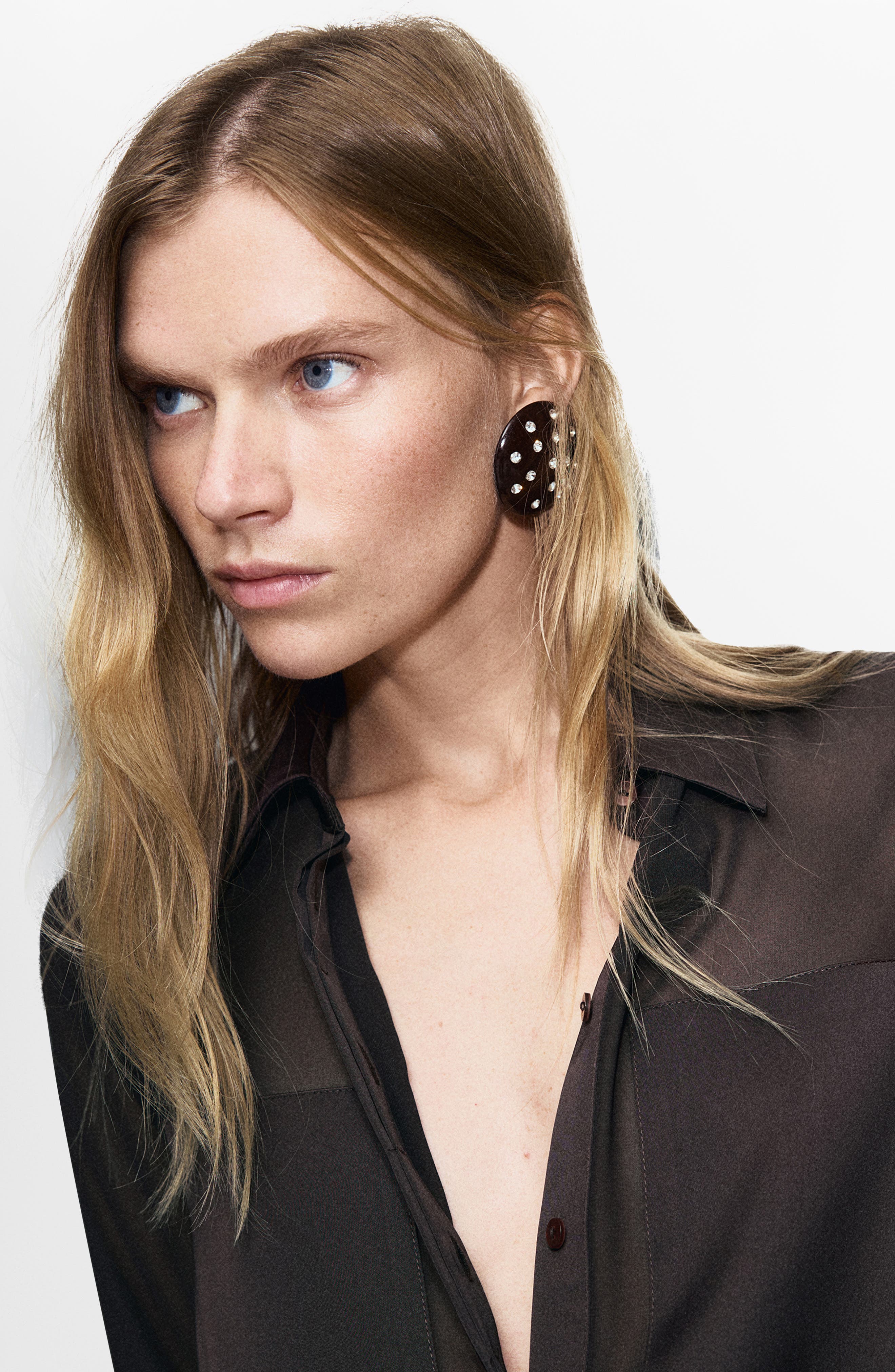 Patchwork Sheer & Opaque Button-Up Shirt - image 2